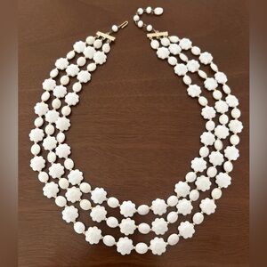 Vintage White Floral Multi-Strand Statement Necklace - Women’s Jewelry
